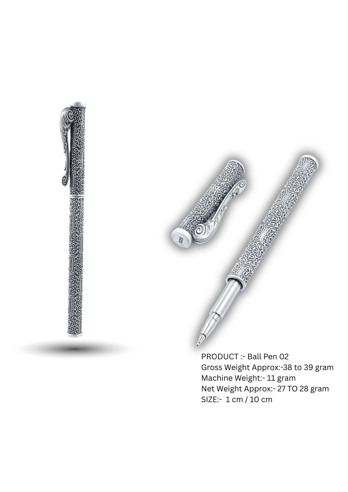 Scroll Wave Silver Ball Pen