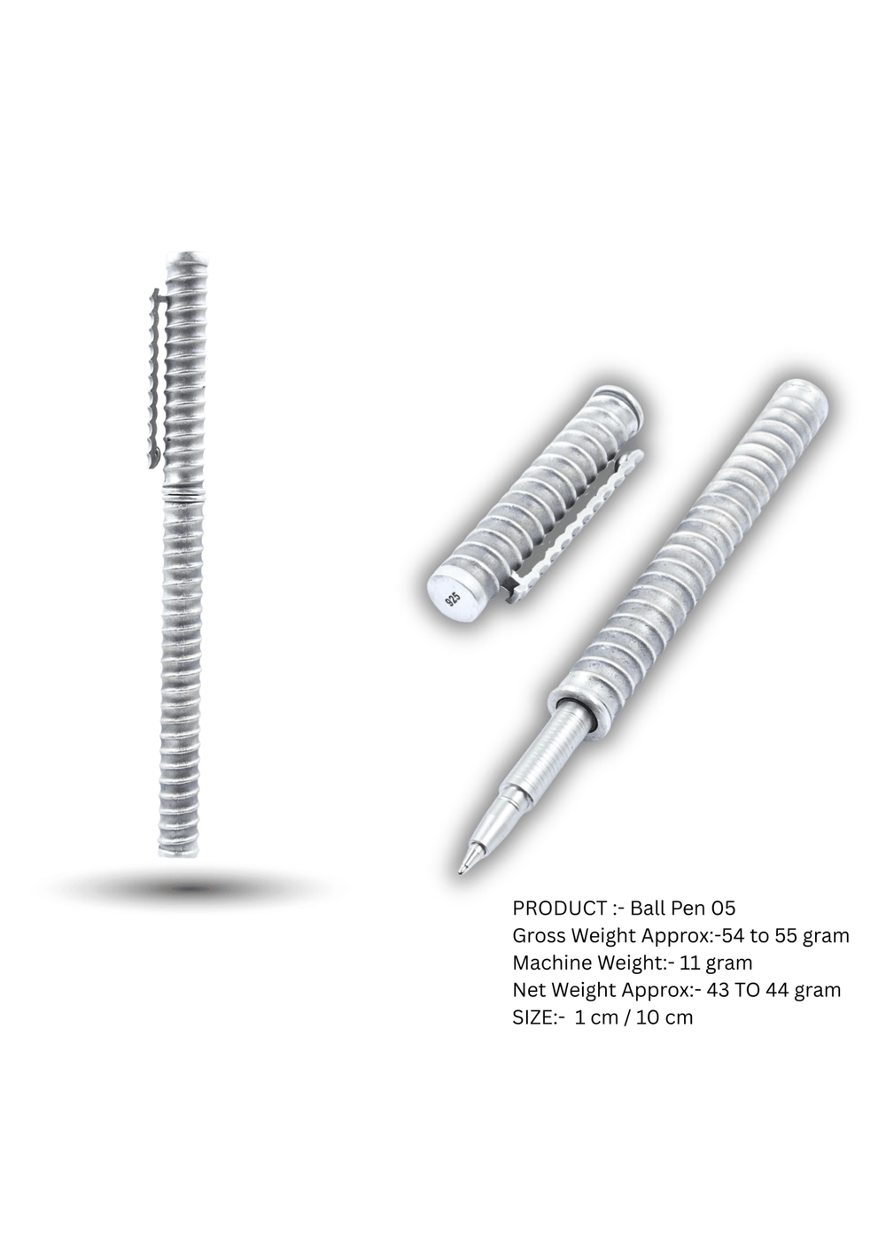 Ribbed Coil Silver Ball Pen