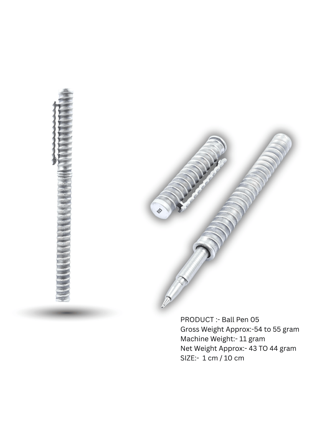 Ribbed Coil Silver Ball Pen