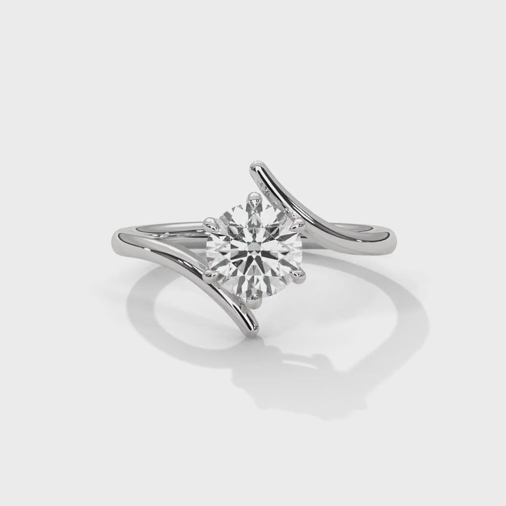Twist-Shoulder Solitaire Ring rotating product video in silver