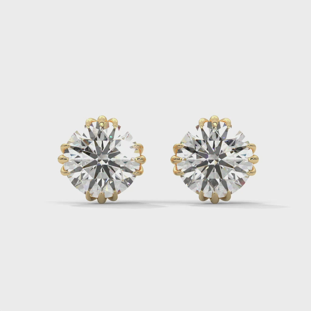 Round Solitaire Stud Earrings rotating product video in yellow gold