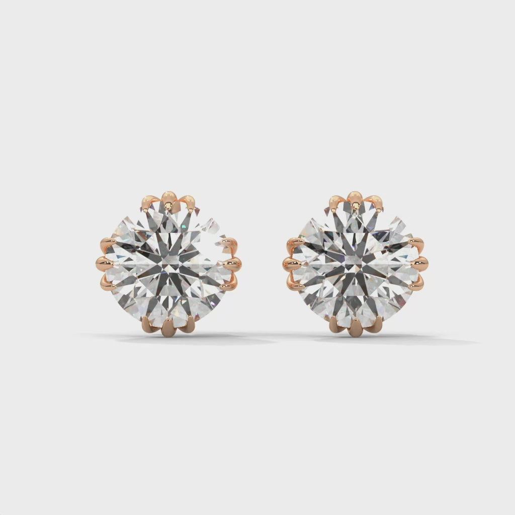 Round Solitaire Stud Earrings rotating product video in rose gold